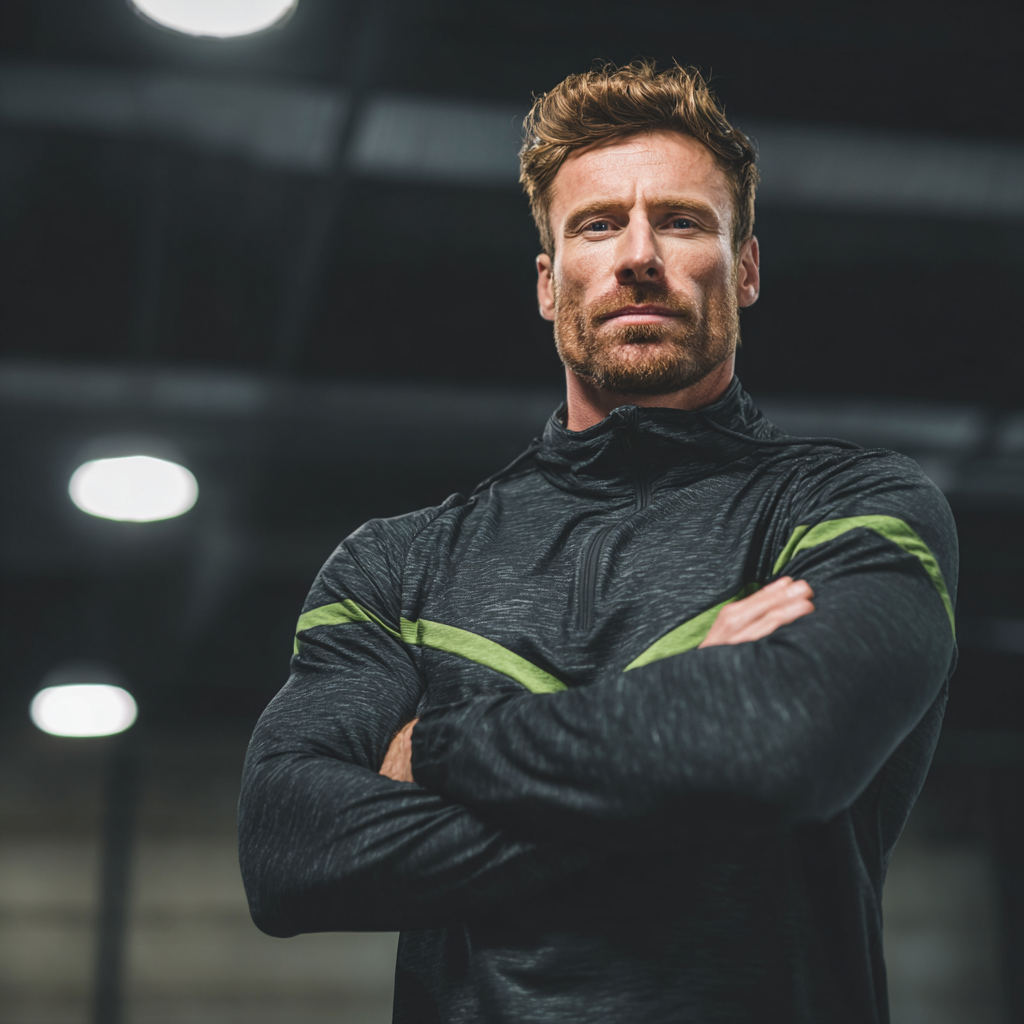 Усміхнена жінка європейської зовнішності середнього віку в спортивному одязі після тренування, демонструє задоволення від фізичної активності